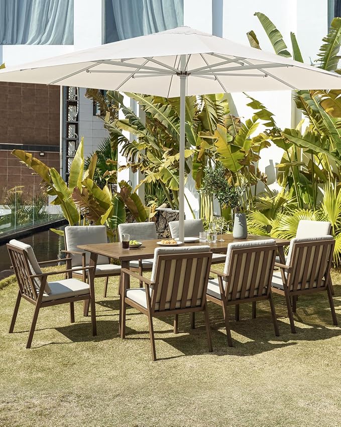 9 Pieces Never-Rust Aluminum Patio Dining Set, Outdoor Dining Set for 8, Outdoor Dining Table and Chairs Set with Cushions, Patio Furniture Set for Deck, Garden, Poolside, Teak
