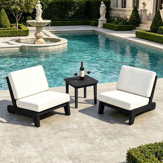 Pia Ricoo Patio Chairs Set of 2, Heavy Duty Wood Patio Furniture Set with Thick Cushions, Bistro Set All-Weather Outdoor Chairs for Balcony, Deck, Poolside, Porch - Beige/Dark