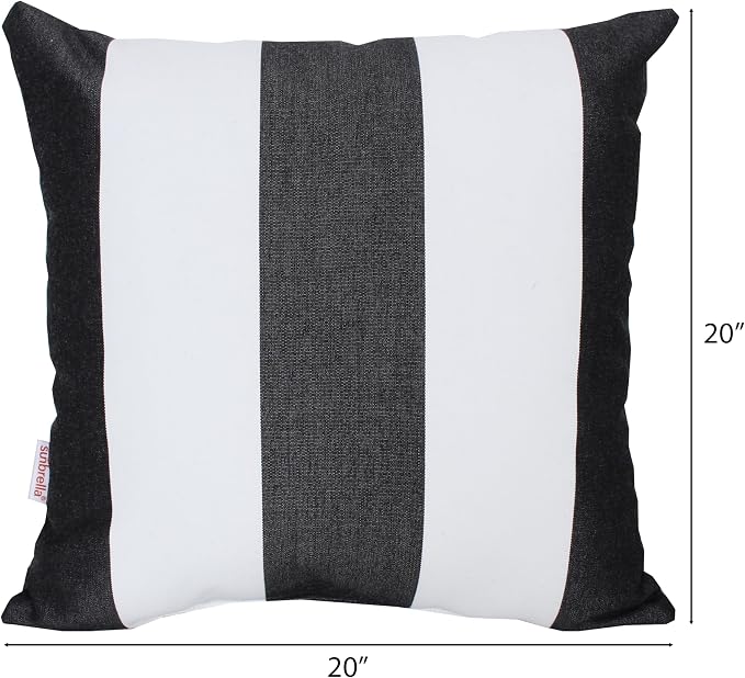 Outdoor/Indoor Sunbrella Throw Pillow Cover Only Square Set of 2 Pieces 20 inch x 20 inch Cabana Classic Stripe - Insert Not Included, Black/White