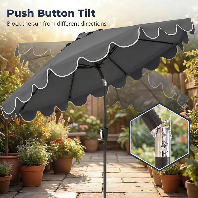 Happygrill 10 FT Patio Umbrella with Weighted Base Included, Outdoor Market Umbrella w/Push Button Tilt & Crank, 8 Heavy-Duty Metal Ribs, Air Vent, Sunshade Canopy for Garden Deck Pool Backyard (Gray)