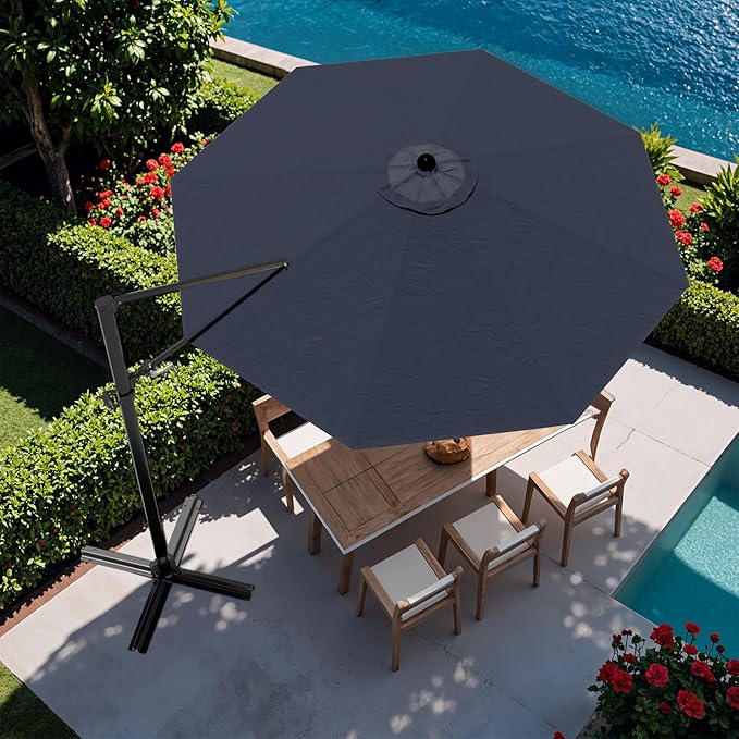 Devoko 10ft Cantilever Patio Umbrella, Round Large Outdoor Umbrella with 360-Degree Rotation, Hanging Offset Market Sun Umbrella, Easy Tilt and Heavy-Duty Frame, for Patio Backyard Garden, Navy Blue