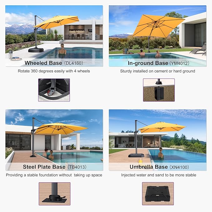 PURPLE LEAF 8' X 8' Patio Umbrella for Pool 7' High Offset Outdoor Cantilever Umbrella Swimming Pool Umbrella with 360°Rotation for Poolside Yellow