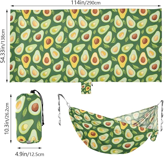 Camping Hammock Outdoor Hammocks for Outside Avocado Green Cute Beach Trees Portable Lightweight with Pockets Tree Straps Indoor