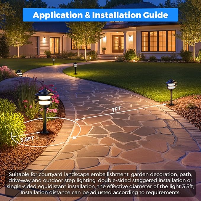 Gardencoin Pagoda Low Voltage Landscape Pathway Lights, 12V Outdoor LED Path Lights Wired, Aluminum Walkway Lighting with 4W 2700K Replaceable G4 Bulb, Classic 3-Tier Lantern, 12 Pack