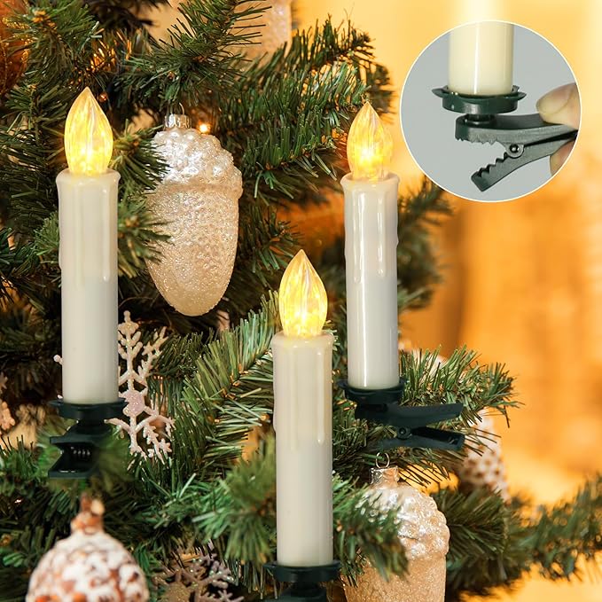 PChero Window Candles Battery Operated with Timer Remote, 20 Pcs Christmas Flameless Candles, Waterproof Flickering Taper Candles for Window, Christmas Tree, Halloween Decor