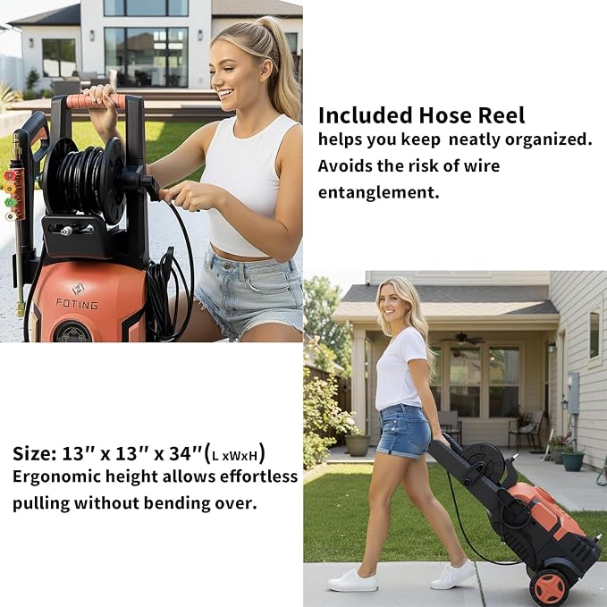2026New Pressure Power Washer 5000PSI with Adjustable Touch Screen 8 Level, 34" Tall, 4 Quick Connect Nozzles,Inlet Hose&Filter&500mlFoam Cannon for Cars/Fences/Driveways/Home Cleaning (Red)