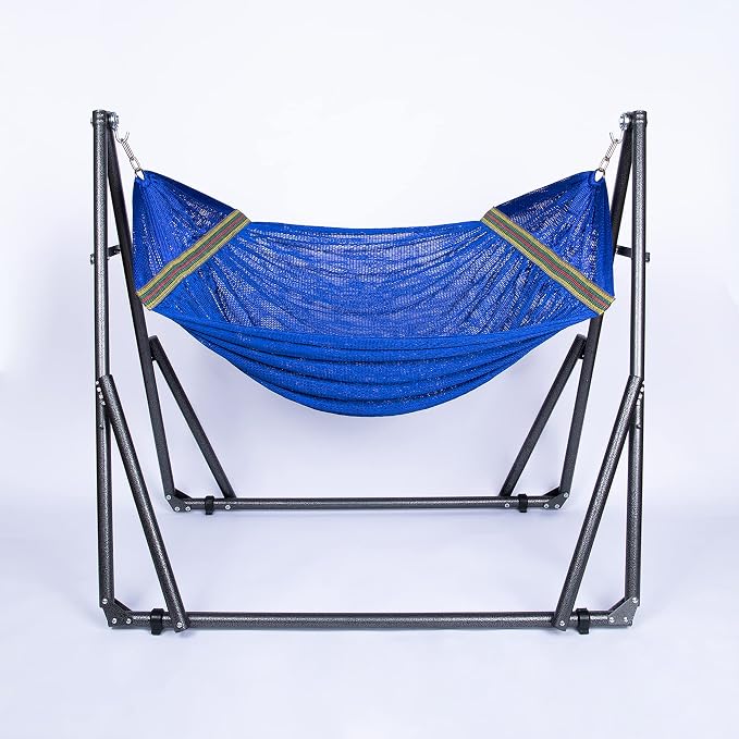 Best Home Fashion 2 in 1 Hammock & Swinging Chair with Collapsible Steel Stand 450 lbs Capacity, No Tools Assembly, Carrying Bag Included, Perfect for Indoor Outdoor Backyard Patio Camping Beach, Navy