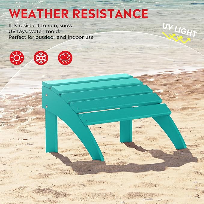 Costaelm Lakeview 4-Piece Outdoor Patio HDPE Adirondack Chairs with Ottomans and Cup Holder Set, Turquoise