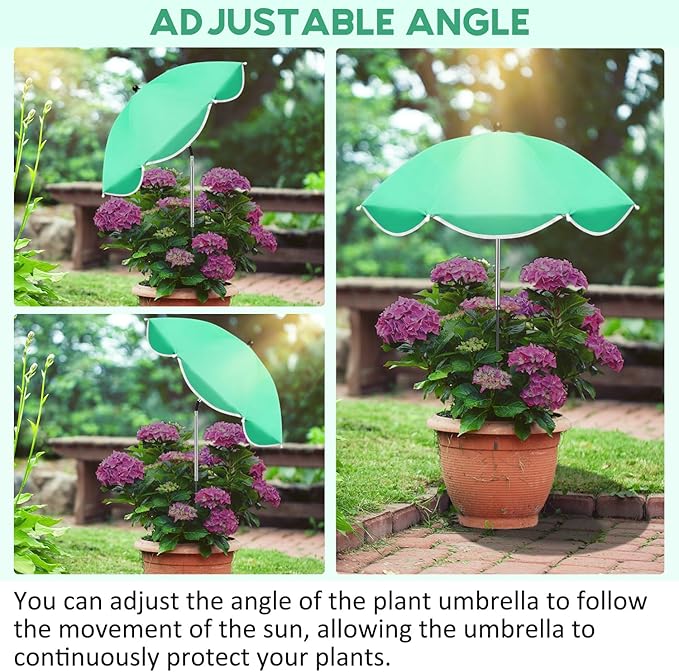 QRRICA 23.6" Adjustable Garden Umbrella Shade for Outdoor Use, Potted Greenery & Garden Beds – Angle-Adjustable Sun Protection