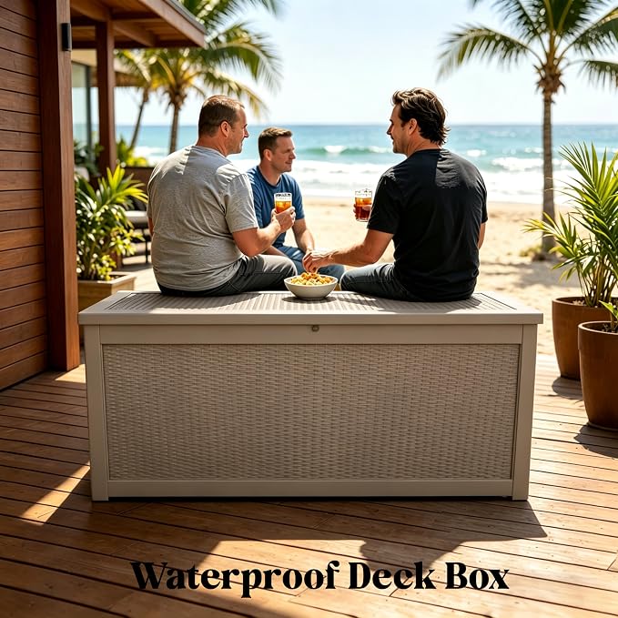 317 Gallon Large Resin Outdoor Storage Box, Waterproof Deck Box, Lockable Deck Container with Reinforced Support, Outdoor Chest for Patio Accessories, Outdoor Cushions, Garden Tools, Taupe Gray