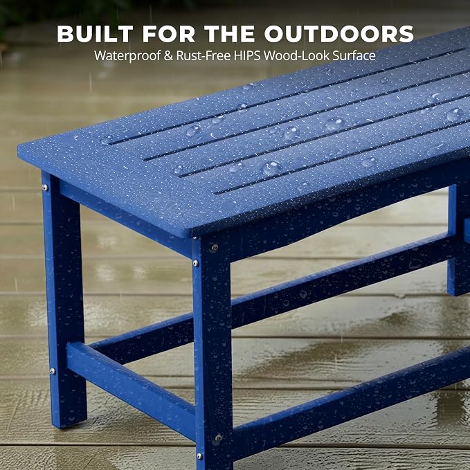 Blue Outdoor Coffee Table for Patio 35.4 x 17.5 x 16.1 Poly Lumber | 250 lb All-Weather HIPS Rectangle Patio Coffee Table, Stainless Steel Hardware, 1-Year Warranty for Deck Porch Poolside