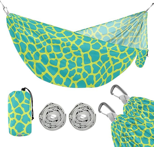 Camping Hammock Outdoor Hammocks for Outside Blue Giraffe Skin Beach Trees Portable Lightweight with Pockets Tree Straps Indoor