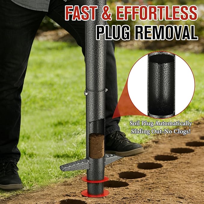 Bulb Planter Tool, 33.5" Long Handle Sod Plugger for Standing Planting, 2"/4"/6" Adjustable Depth Garden Hole Digger, Heavy Duty Auto Eject Lawn Plugger for Flower Bulbs,Grass Plugs,Seedlings