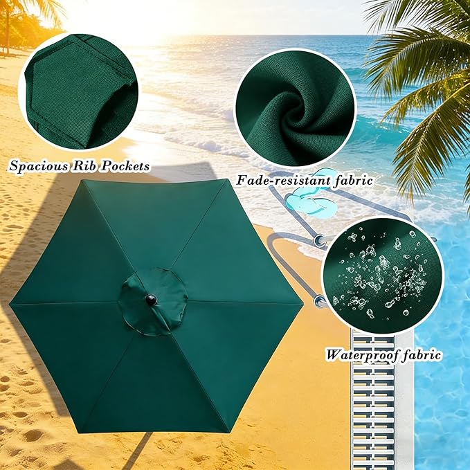 Patio Umbrella Replacement Canopy 6/8 Ribs,7.5ft/9ft/10ft Outdoor Umbrella Replacements,Market Umbrella Top,Outdoor Table Umbrella Canopy For Backyard Garden Courtyard Pool