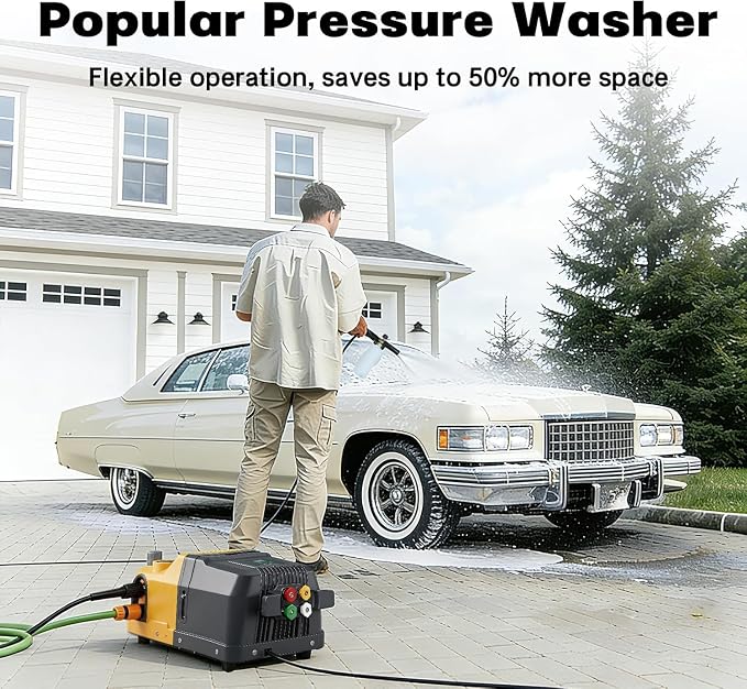 YOKING Pressure Washer, 2200 Max PSI 3.2 GPM, with TSS, Permanent Magnet Brushless Motor, 40ft Hose, ETL Certified, Horizontal Triplex Pump, Convenient Carry Handle for Home, Cars