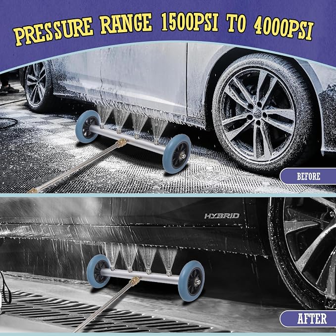 16 Inch Undercarriage Pressure Washer Attachment, Pressure Washer Undercarriage Cleaner, Under Car Washer Attachment with 3 Extension Wand, 4000 PSI