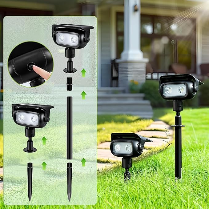 CREATESTAR Solar Landscape Spotlights Outdoor for Garden Ambience, Warm White LED Spot Lights for Tree, Flag Lighting, Adjustable Solar Uplights, Auto On/Off Dusk to Dawn