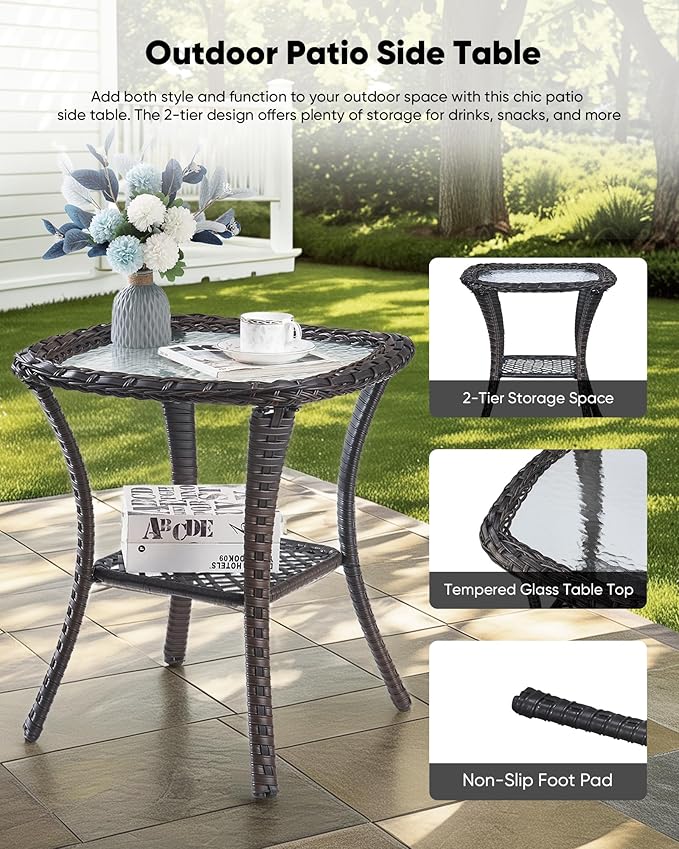HUMMUH 3PCS Patio Furniture Set with 6-inch Thick Cushion, High Back Outdoor Swivel Rocker Patio Chairs, Wicker Conversation Set for Porch Deck and Poolside(V3)