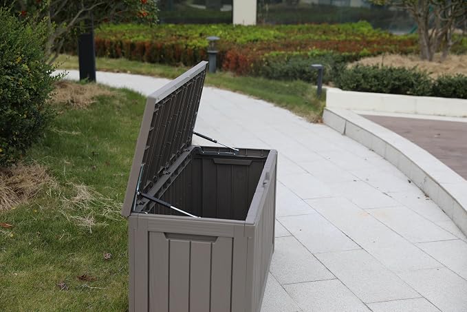 BTEXPERT 80 Gallon Deck Box Outdoor Storage Container Stainless Steel Rods for Patio Furniture Garden Tools Cushions Pool Supplies Sports Equipment Waterproof Lockable UV Resistant Set of 2