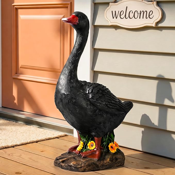 GIGALUMI 19" Large Porch Black Goose Statue, Durable Resin Garden Decor, Hand-Painted Animal Sculpture Indoor Outdoor, Patio Lawn Yard Art Ornaments, Birthday Housewarming Gift for Women Mom Grandma
