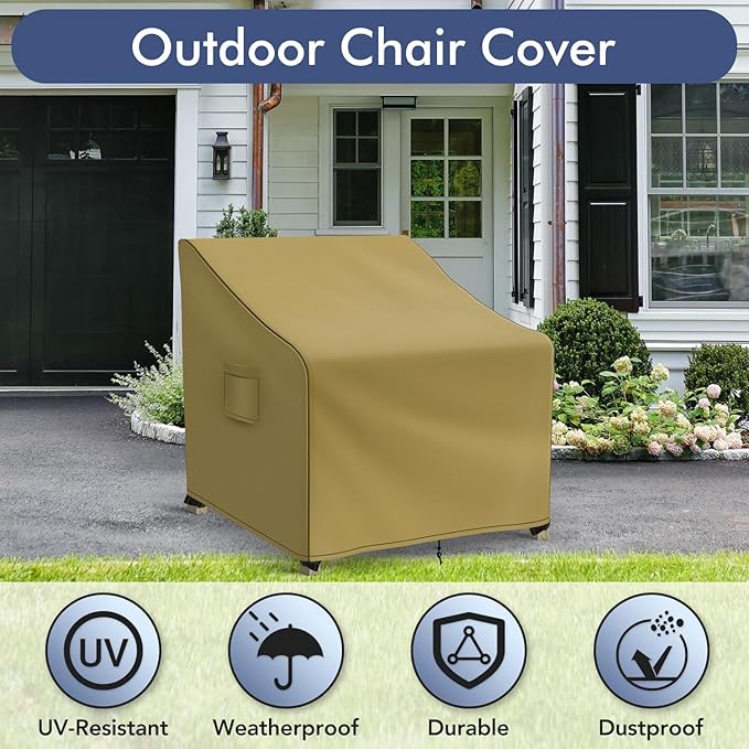 Richwon Patio Furniture Covers Waterproof for Chairs, Lawn Outdoor Chair Covers 2 Pack, Patio Chair Covers for Outdoor Furniture Fits up to 30W x 37D x 31H inches, Khaki