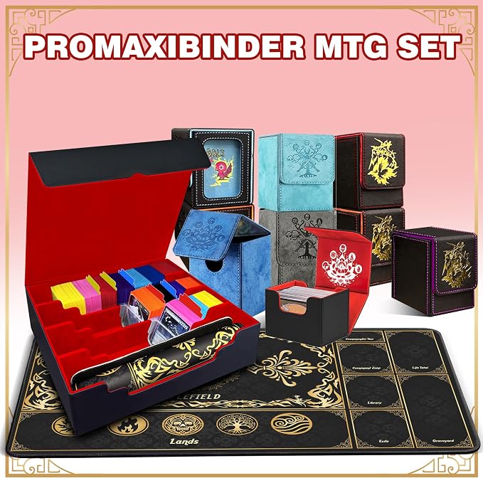 PROMAXIBINDER Trading Card Storage Box Fits 4000+ Cards, 4-Row MTG Commander Deck Case with Playmat, 6 Movable Partitions 24 Dividers PU Leather Magnetic Closure, Magic/TCG/YuGiOh/Sport (Black&Red)