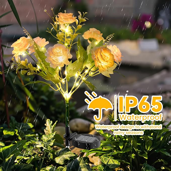 4 Pack Solar Garden Lights Outdoor, 42" Tall 42 LEDs Hibiscus Solar Flower Lights, IP65 Waterproof Decorative Landscape Lighting for Pathway Patio Yard Walkway Decor (Warm White)