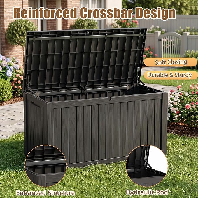 200 Gallon Outdoor Storage Box, Large Resin Deck Box, Waterproof Lockable Storage Container Bins Reinforced Stabilityfor Patio, Garden and Poolside, Black