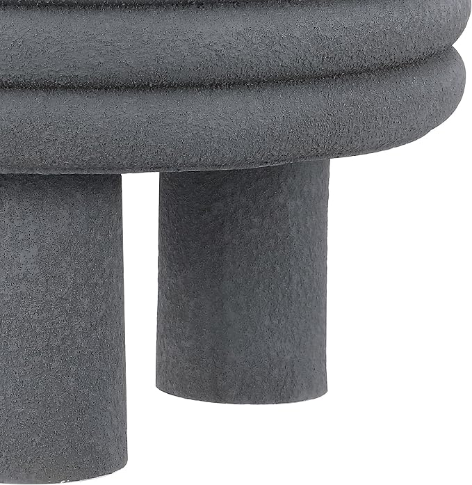 JONATHAN Y Rashida 13.5" Gray Frosted Modern Round Polyresin Indoor Outdoor Accent Coffee Table, Weather Resistant Low Table with Chunky Ribbed Stacked Ring Design and Tripod Pillar Base TBL1105C