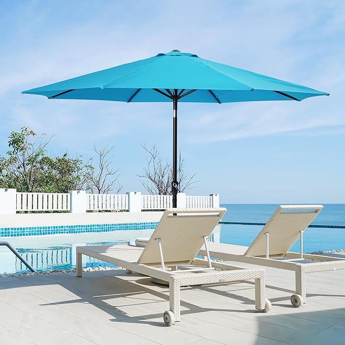Kiss the Water Outdoor Patio Umbrella, Patio Umbrella with Push Button Tilt/Crank, Outdoor Umbrella with 8 Sturdy Ribs, Large Umbrella for Backyard, Pool, Deck, Market
