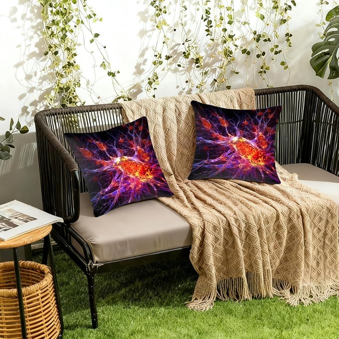 22x22 Inch Outdoor Pillow Covers Set of 2 Waterproof Throw Pillow Covers Decorative Couch Cushion Covers Magic Cells Square Pillowcases Protectors for Patio Garden Sofa