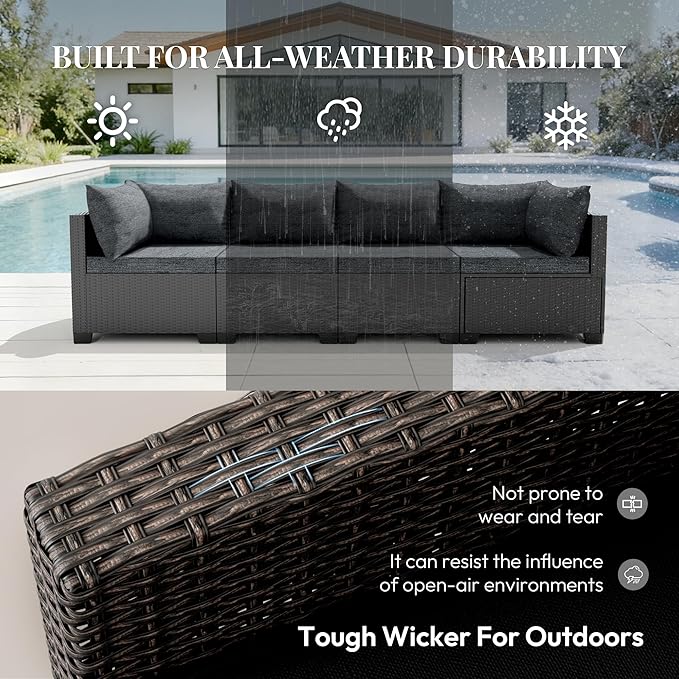7 Piece Patio Furniture Set, All-Weather Water-Resistant Wicker Rattan Sectional Sofa, Modular Outdoor Conversation Set for Backyard, Garden, Poolside, Balcony