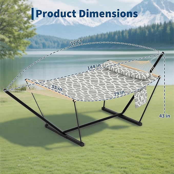 GarveeLife Outdoor Double Hammock with Heavy Duty Adjustable Steel Stand, Portable 2 Person Hammock for Patio Garden Beach Backyard