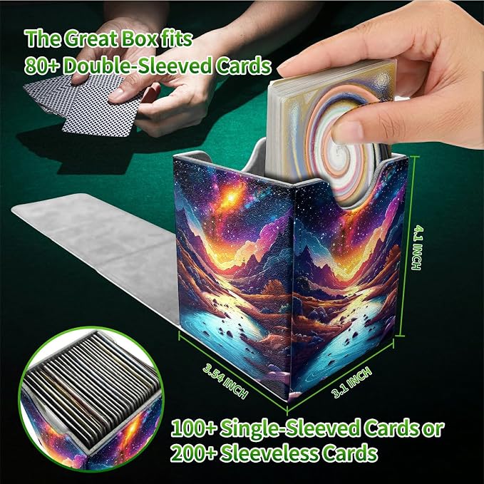 Mountains Rivers Card Deck Box for MTG, Personalized Card Storage Case Fits 120+ Sleeved Cards, Premium Leather TCG Box with Strong Magnetic Closure for Magic, CCG, PTCG, Baseball Cards