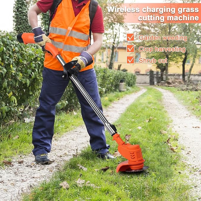 Cordless Weed Wacker, 2 X 2Ah Battery Powered Weed Eater, 12V Electric Weed Wacker with Charger, Telescopic Rod Lawn Mower, Handheld String Trimmer for Lawn Garden