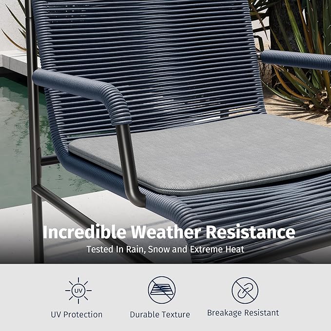 East Oak 4 Piece Patio Furniture Set, Outdoor Furniture with PE Wicker Rattan Chairs and Coffee Table, Modern Patio Conversation Set with Soft Pad for Garden, Backyard and Porch, Navy Blue