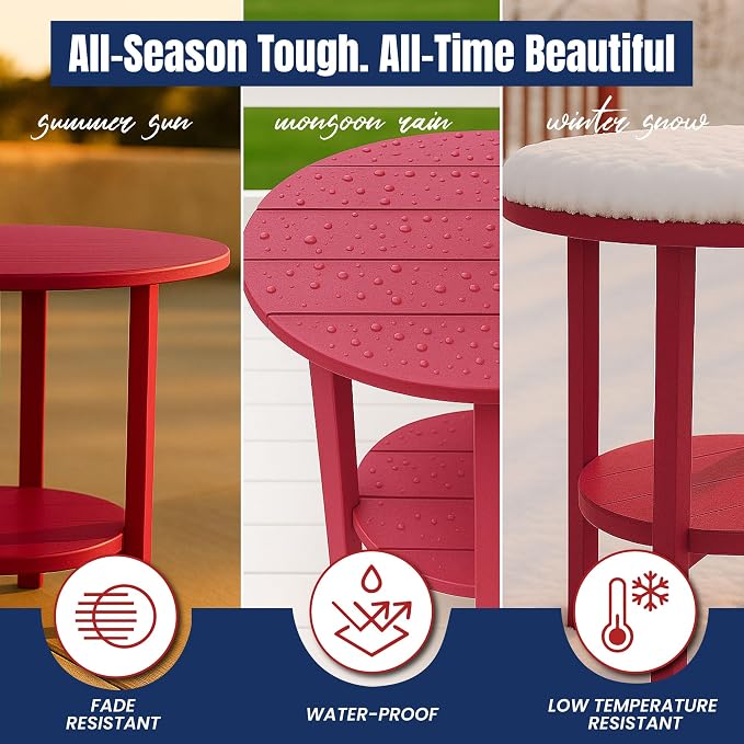 Phat Tommy Round Bar Height Patio Table - Outdoor Bar Table - Balcony Height Patio Furniture for Your Deck - Poly Outdoor Furniture, Cranberry Red