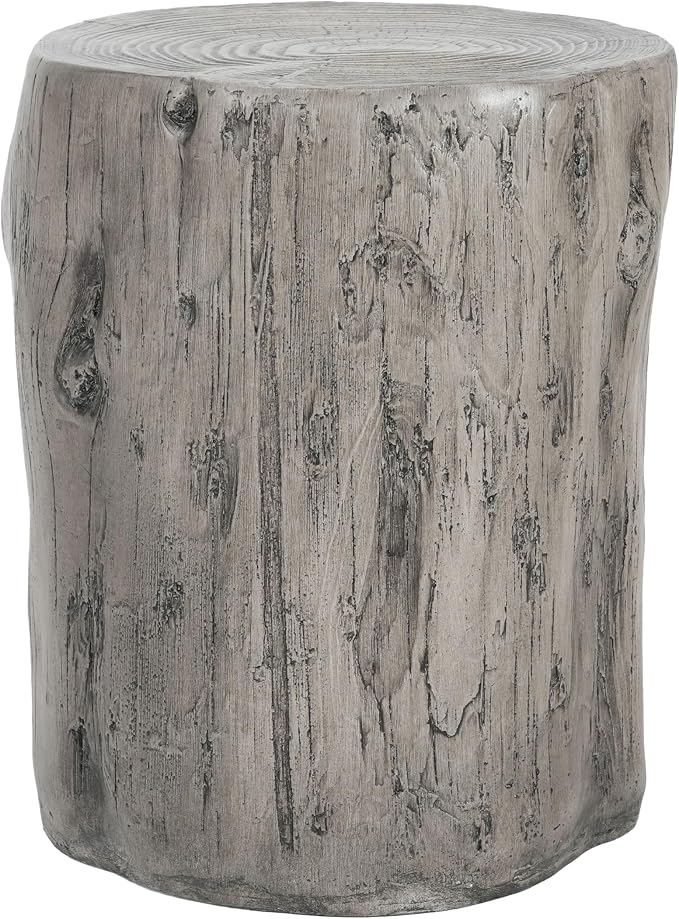 Realistic Tree Stump Side Table, Lightweight Concrete End Table for Indoor & Outdoor, Rustic Wood-Look Stool, Multi-Purpose Plant Stand, Weather-Resistant Accent Table, No Assembly Required, Gray