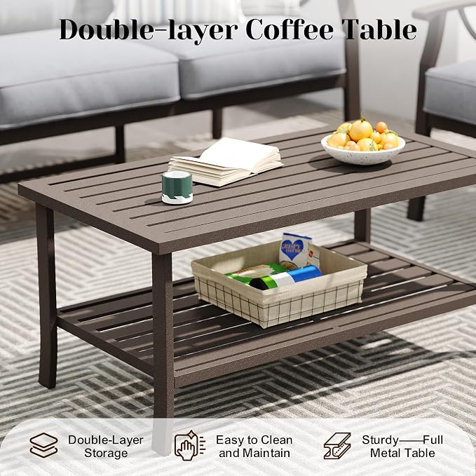 FansaFurn 7-Pieces Outdoor Patio Furniture Set, Outdoor Metal Sectional Furniture with Cushions, Outdoor Conversation Seating Set with Coffee Table for Backyard,Garden, Balcony, Deck, Backyard, Grey