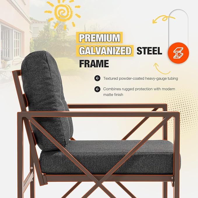 6 Pieces Outdoor Patio Furniture Set, Metal Porch Furniture Set, Outdoor Sectional Conversation Set w/Coffee Table & Side Table for for Poolside, Balcony, Yard, Gray