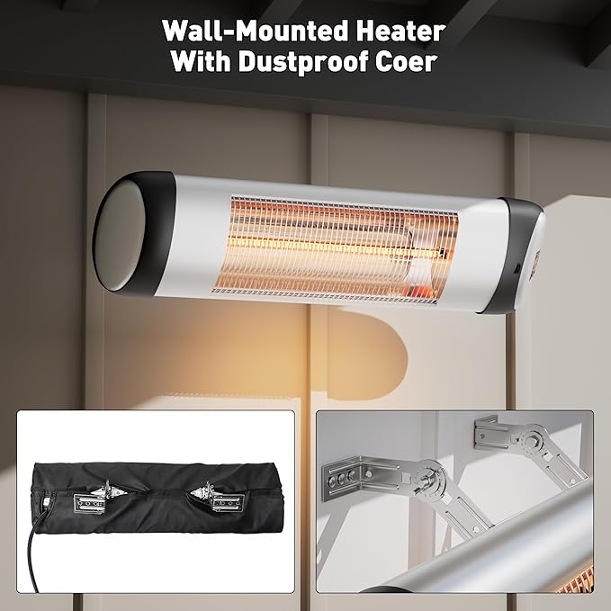 Outdoor Heater for Patio, 1500W Wall-Mounted Heater, Patio Heaters for Outdoor Use,9 Heating Levels 24H Timer, Waterproof, Carbon Fiber Tube, for Backyard Gazebo Garage Black