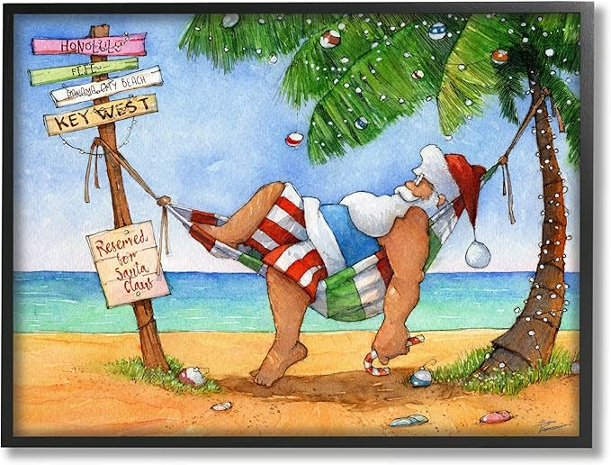 Stupell Industries Tropical Santa Claus Resting Hammock Festive Palm Tree, Design by Steve Vanderbosch