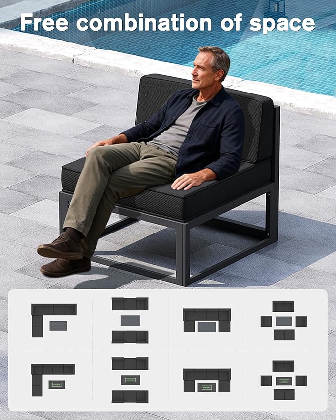 UDPATIO Aluminum Patio Furniture Set with Fire Pit Table, Modular Oversized Outdoor Sectional of Olefin 5 inch Cushion, Coffee Table and Waterproof Cover, Patio Conversation Sets for Porch, Deck