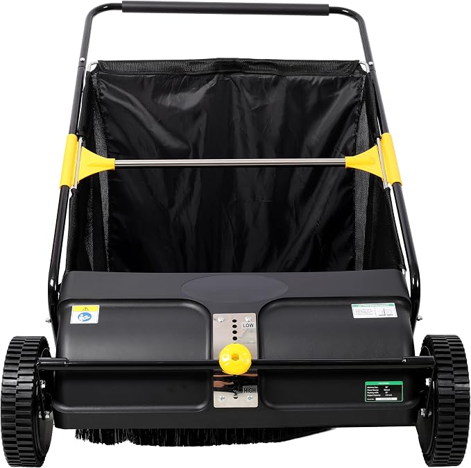 Hand Push Lawn Sweeper, 26 Inch, 7 cu. ft Hopper Bag, Leaf & Grass Collector with Adjustable Brush Height (26 inch)