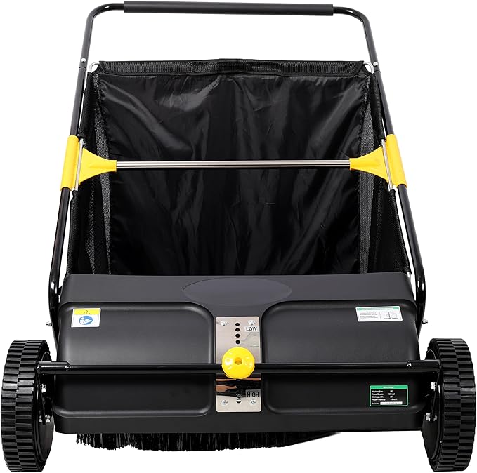 Push Lawn Sweeper, 26 in Leaf & Grass Collector with 7 cu. ft. Hopper Bag, Heavy Duty Yard Sweeper, Adjustable Spinning Brushes Height for Leaves Grass Cleanup (26 Inch)