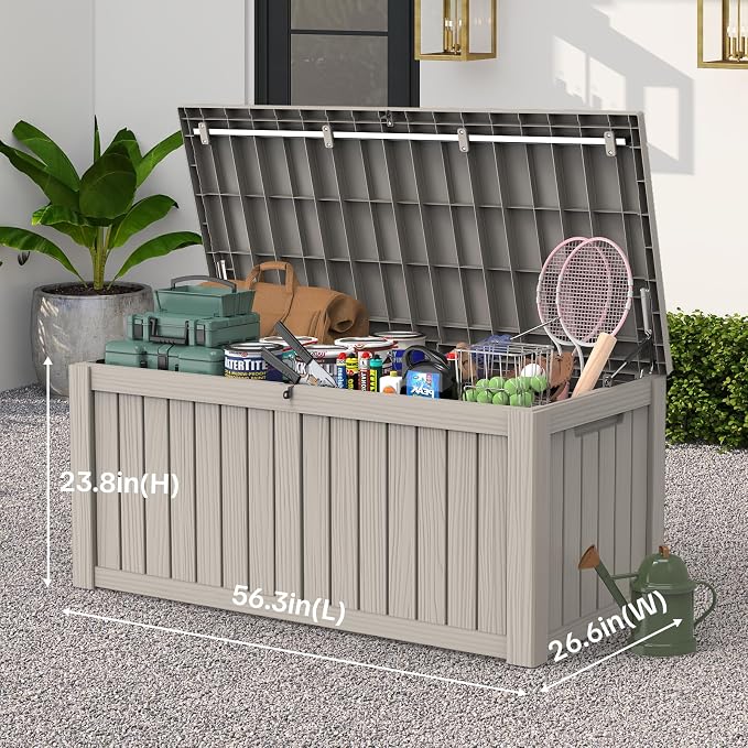 Outdoor Large Storage Cabinet Deck box, 150 Gallons Waterproof Heavy Duty Deck Box, Lockable Patio Storage box for Garden Tools, Lawn Mower, Bike, Trash Cans, Pool Supplies