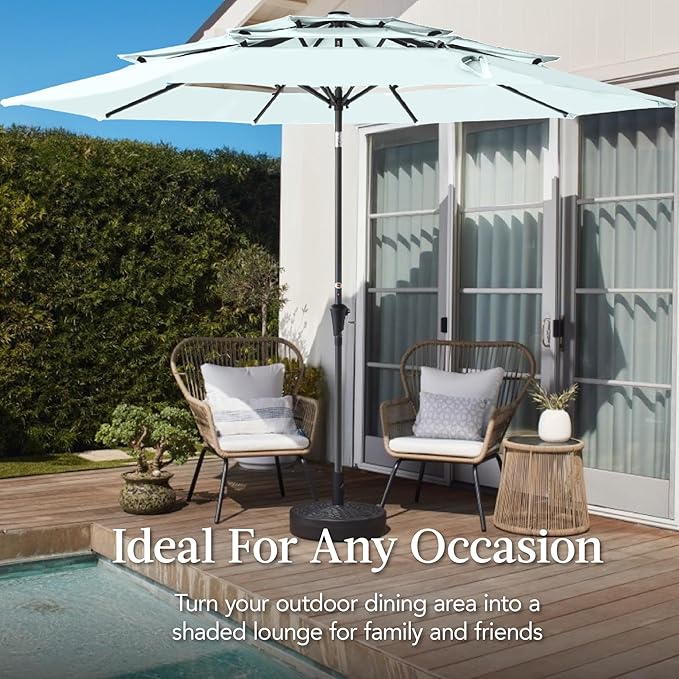Best Choice Products 10ft 3-Tier Market Patio Umbrella, Outdoor Sun Shade with Tilt, Crank Lift, 8 Ribs for Backyard, Deck, Poolside
