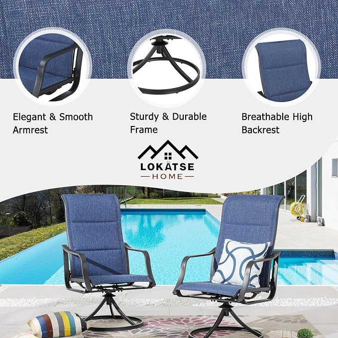 LOKATSE HOME Patio Chairs Set of 2, Outdoor Swivel Rocker Dining Chairs with Breathable Fabric and Powder Coated Steel Frame for Porch Balcony