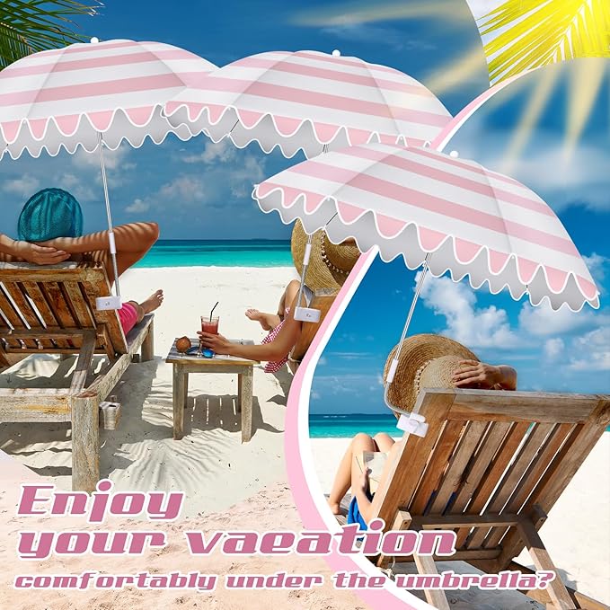 Abbylike 2 Pcs Scalloped Chair Umbrella with Universal Adjustable Clamp 38'' Portable Wheelchair Umbrella UPF 50+ Camping Chair Parasol with Bag for Outdoor Patio Lawn