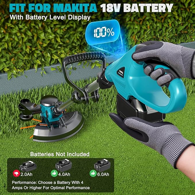 Cordless String Trimmer Compatible with Makita 18V (Tool Only), MtiolHig 12” 3-in-1 Weed Wacker with Battery Indicator, 8500RPM Brushless Weed Eater, Foldable Lawn Edger w/18 0.11”Thick Lines, Blue